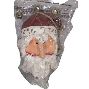 Vintage Hand Carved Wood Santa Ornament With Bells Made In Philippines 5"x3"